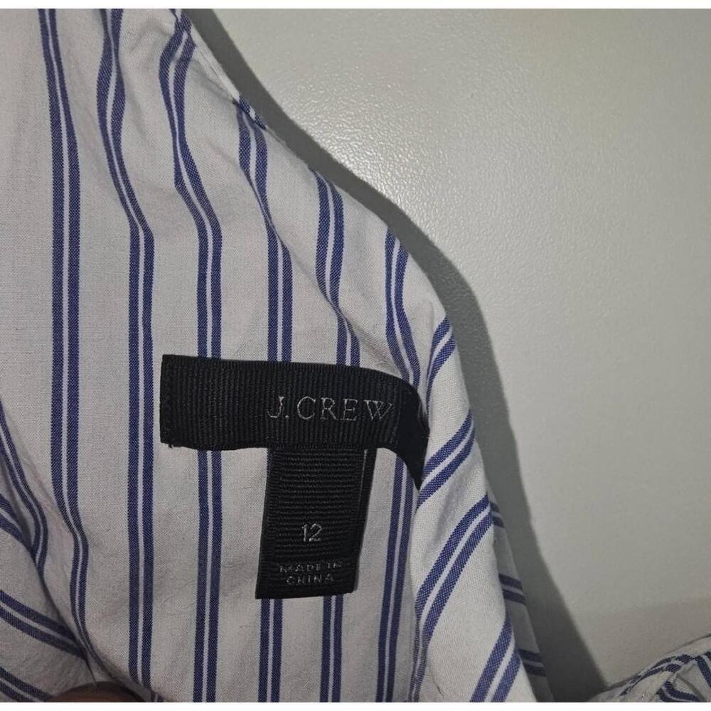J.Crew Blue White Striped Ruffled One-Shoulder Top Size 12 - Picture 8 of 9